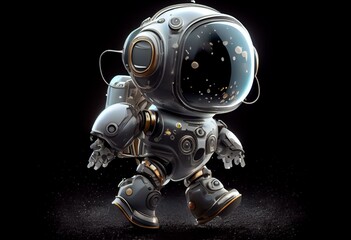 baby robot walking in space on transparent background. Generative AI