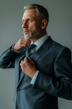 elegante uomo d'affari che si sistema la cravatta