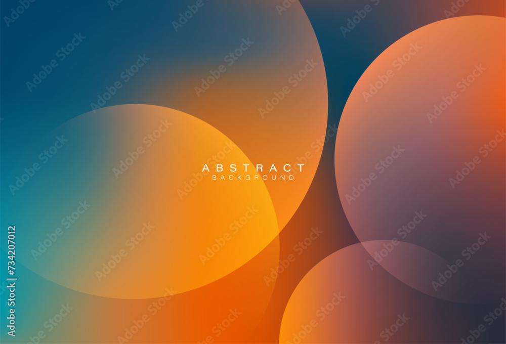 Poster abstract blue and orange mesh gradient background with glowing circles. dynamic shapes. transparent 