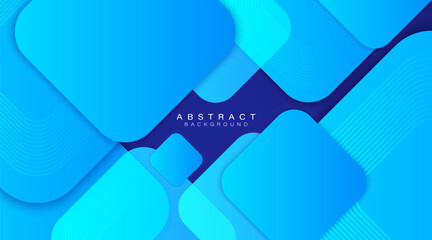 Abstract blue gradient geometric overlay background with shadow and lines decoration. Rounded square shape elements. Minimal geometric. Modern futuristic concept. Vector illustration