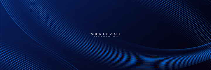 Abstract glowing geometric oval lines on dark blue background. Motion curve lines. Modern futuristic shiny blue lines design. Suit for corporate, business, brochure, banner, cover, presentation - obrazy, fototapety, plakaty