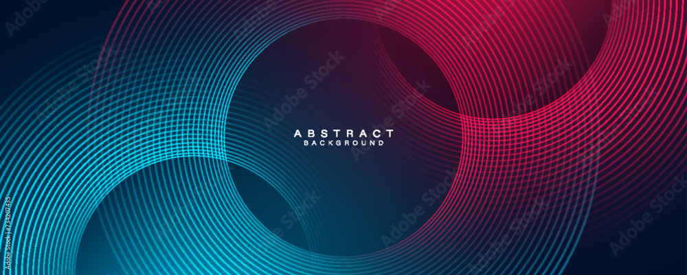 Poster futuristic abstract background with blue and red light effect. glowing circle lines design. gradient