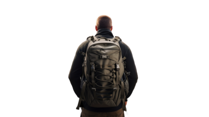 A man with a backpack from behind, digital nomad concept, remote work concept