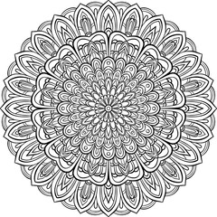 Floral mandala outline illustration on transparent background, coloring book page	
