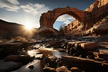Fotobehang Natural arch in rock canyon., generative IA © JONATAS