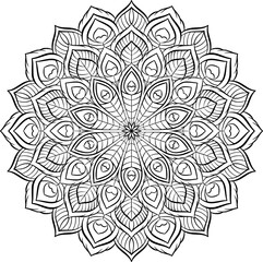 mandala with peacock feathers. Antistress coloring book page