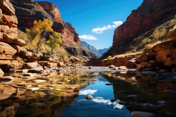 Fototapeta na wymiar Sinuous river between deep canyons, natural beauty., generative IA