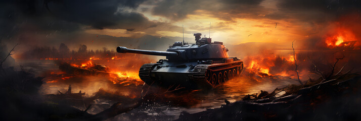tanks battlegrounds wallpapers, photo-realistic landscapes, multiple filter effect, movie poster, selective focus, explosive and chaotic, traditional oil painting