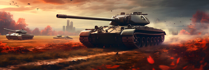 tanks wallpaper, in the style of lush landscape backgrounds, vintage sepia-toned photography, dark turquoise and light red, motion picture film, oil on canvas, explosive wildlife, luxurious