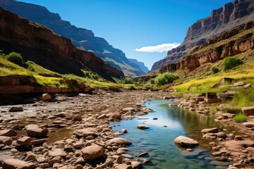 Sinuous river between deep canyons, natural beauty., generative IA