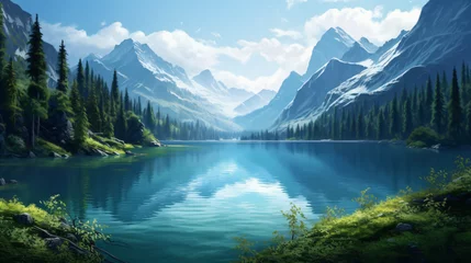Foto op Canvas A breathtaking landscape of a shimmering blue lake © Julie