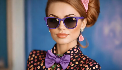 model, retro, polkadots, close up, sonnenbrille, Lila, retro style, fashion, future, dusk, farbe, hintergrund, model, style, stylisch, trendy, 