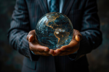 Businessman with Glass Globe: Global Strategy