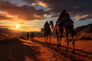 Foto op Canvas Caravan of camels crossing immense dunes., generative IA © JONATAS