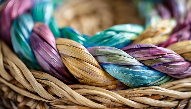 wicker basket weave close up in bright jewel tones