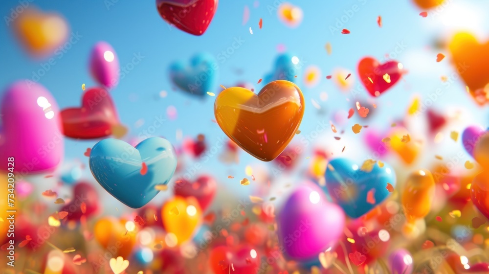 Aufkleber a field filled with lots of colorful hearts floating in the air over a field filled with lots of col