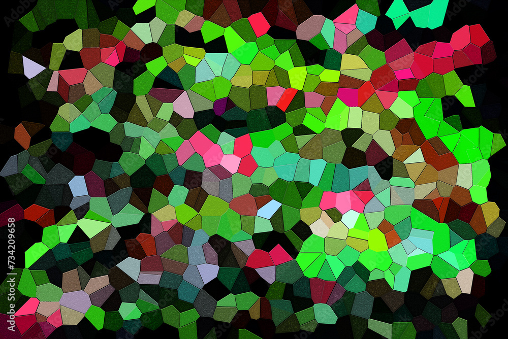 Poster bright abstract mosaic texture. geometric colorful shapes touch and create an interesting pattern on