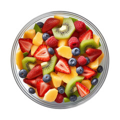 Bowl of healthy fresh fruit salad, top view.