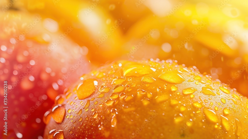 Poster a close up of a bunch of fruit with drops of water on the top of the fruit and on the bottom of the 