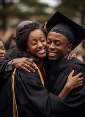 African American college students in graduation gown