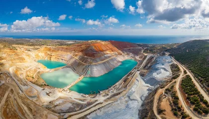 Fotobehang aerial panorama of skouriotissa copper mine in cyprus with ore piles and multicolored pools © Claudio