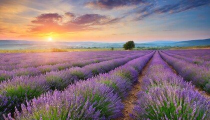 meadow of lavender at sunrise