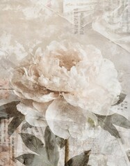 Tło, tapeta motyw kwiatowy i gazetowy kolaż w podwójnej ekspozycji. Generative AI - obrazy, fototapety, plakaty