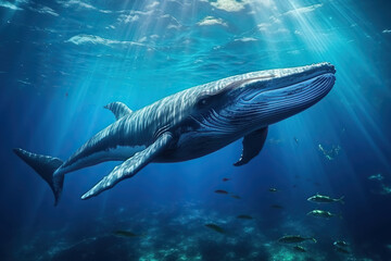 Fototapeta premium A humpback whale swims underwater. Generated by artificial intelligence