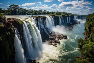 Iguaçu Falls impressive waterfalls and lush vegetation., generative IA - obrazy, fototapety, plakaty