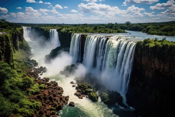 Fototapeta premium Iguaçu Falls impressive waterfalls and lush vegetation., generative IA
