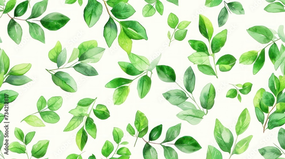 Poster a close up of a green leafy pattern on a white background with green leaves on the left side of the 