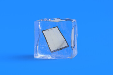 Clipboard in ice cube. 3d illustration