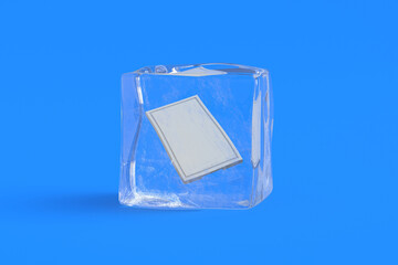 Cutting board in ice cube. 3d illustration