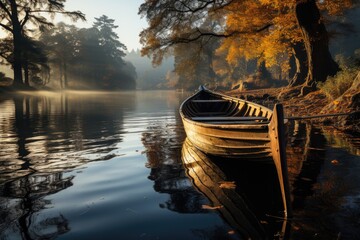 Serene lake under golden reflexes at dawn., generative IA