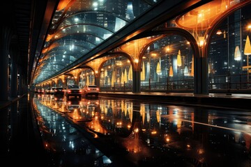 Enlightened urban viaducts and night traffic flowing., generative IA