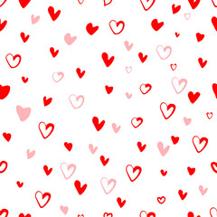 Seamless pattern of small red hearts. With love. hand drawing. Not AI. Happy Valentine's Day. Vector illustration
