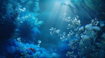 Fototapeta na wymiar Blue Blurry Underwater Bokeh Illustration Generative AI