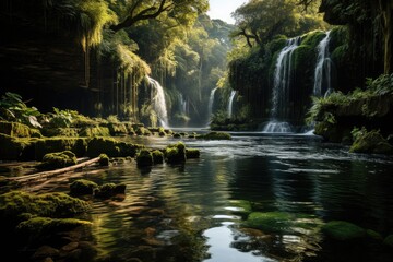 Majestic waterfall in an exuberant forest., generative IA