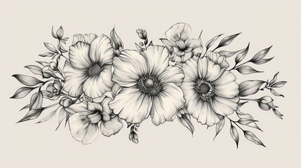 Floral hand drawing illustration Generative AI - obrazy, fototapety, plakaty