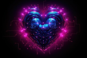 Cyberpunk high-tech neon glowing heart cyber Valentine, Cyberpunk high-tech neon glowing heart natural shape, Ai generated