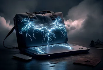 Foto op Plexiglas Clouds and Lightning: A Fantasy Concept Art Work on a Laptop Bag. Generative AI © Natalya