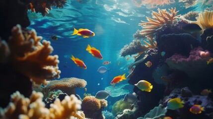 Naklejka na ściany i meble Healthy Coral Reef with Colorful Fish Generative AI