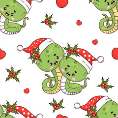 Christmas seamless pattern with couple snake