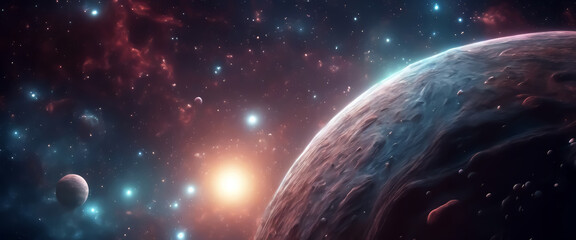 Obraz premium Planets in space. Boundless universe. Space nebulas. Star clusters. Other worlds. Fantastic space background. AI generated
