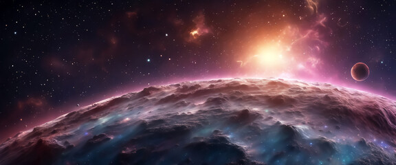 Planets in space. Boundless universe. Space nebulas. Star clusters. Other worlds. Fantastic space backdrop AI generated