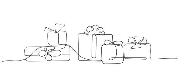 One line graphic gift boxes in vector set