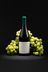 Wine bottle with grapes