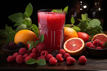 Red detox juice with beetroot, raspberries and orange., generative IA