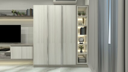 Minimalist and Modern Wooden Wardrobe Storage with Showcase Display Cabinet