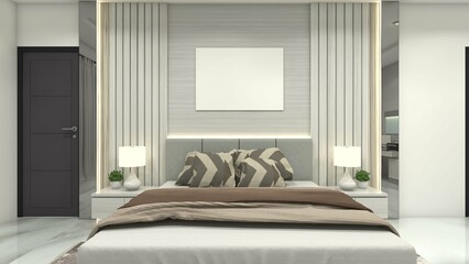 Modern Bedding Design with Luxury Headboard Panel and Side Drawer